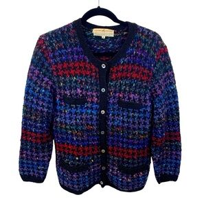 Vintage Peruvian Connection Multicolor Cardigan sz M Sweater Merino Wool Knit